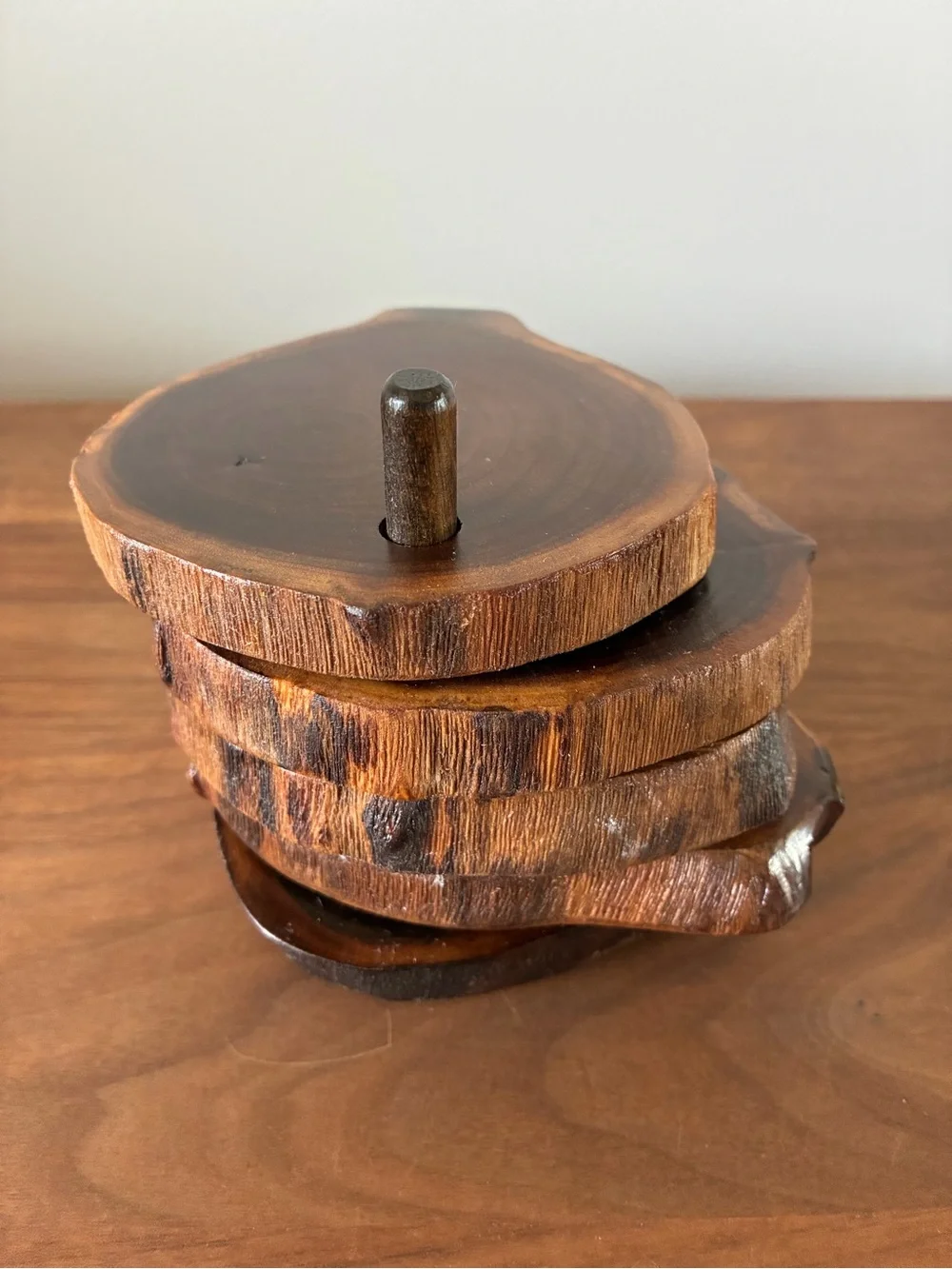 Rustic Live Edge Wood Coaster Set of 4 | Natural Raw Edge Wooden Drink Coasters